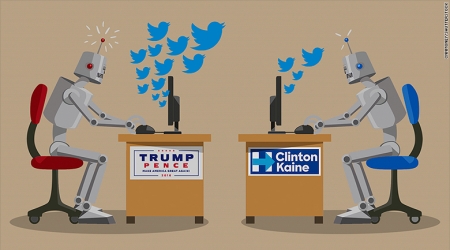 Concept of robots tweeting during 2016 US election