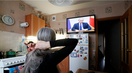 Person watching Putin on TV