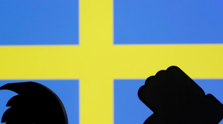 Social media logos over Swedish flag